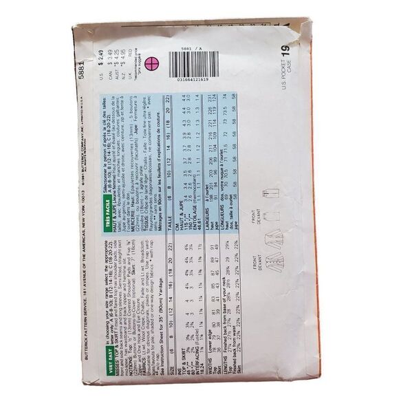 Vintage 90s Butterick Pattern 5881 Uncut Top Fit Flare Skirt Straight 6 8 10 - Picture 3 of 4